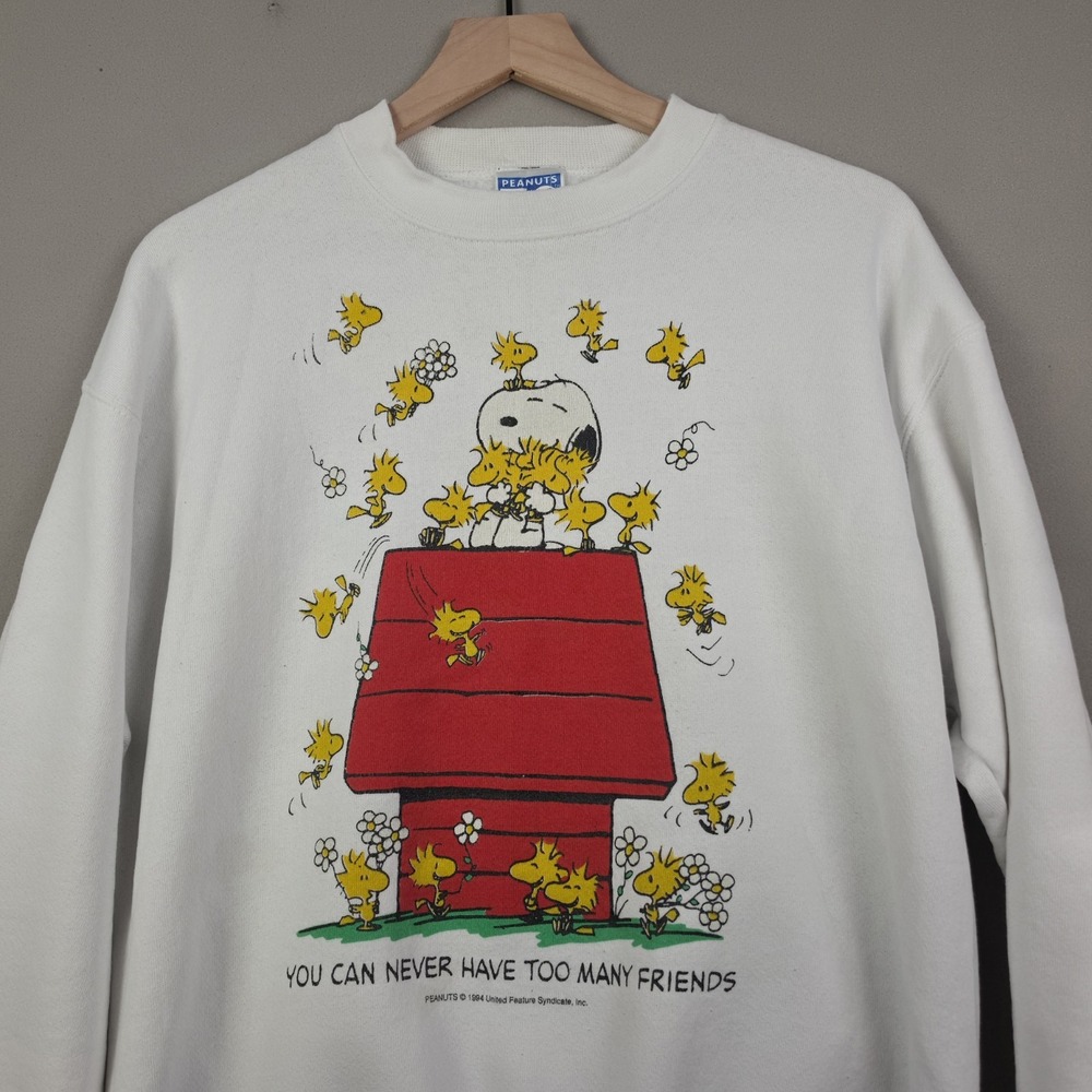 Vintage 1994 Peanuts Snoopy Woodstock Sweatshirt Large White Tultex 90s Crewneck